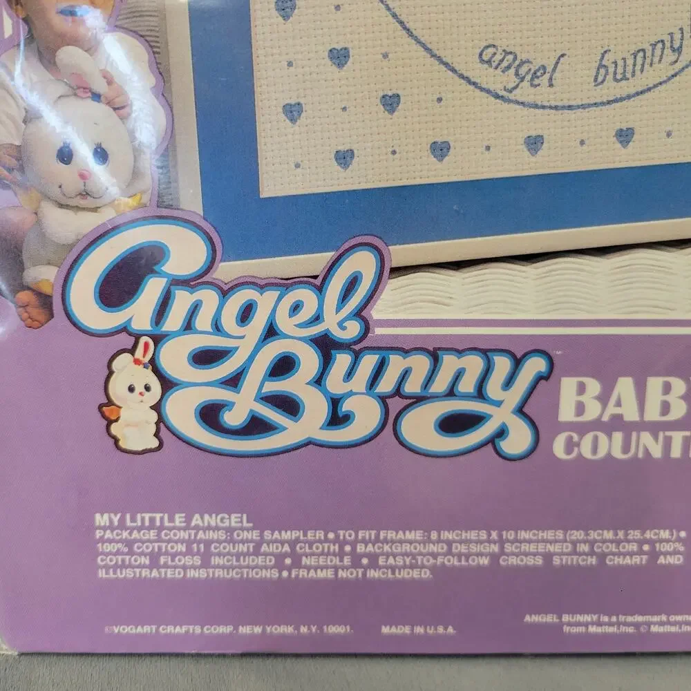 Vintage Sealed Vogart Crafts Angel Bunny Cross-stitch Kit Baby Sampler #9759B‎